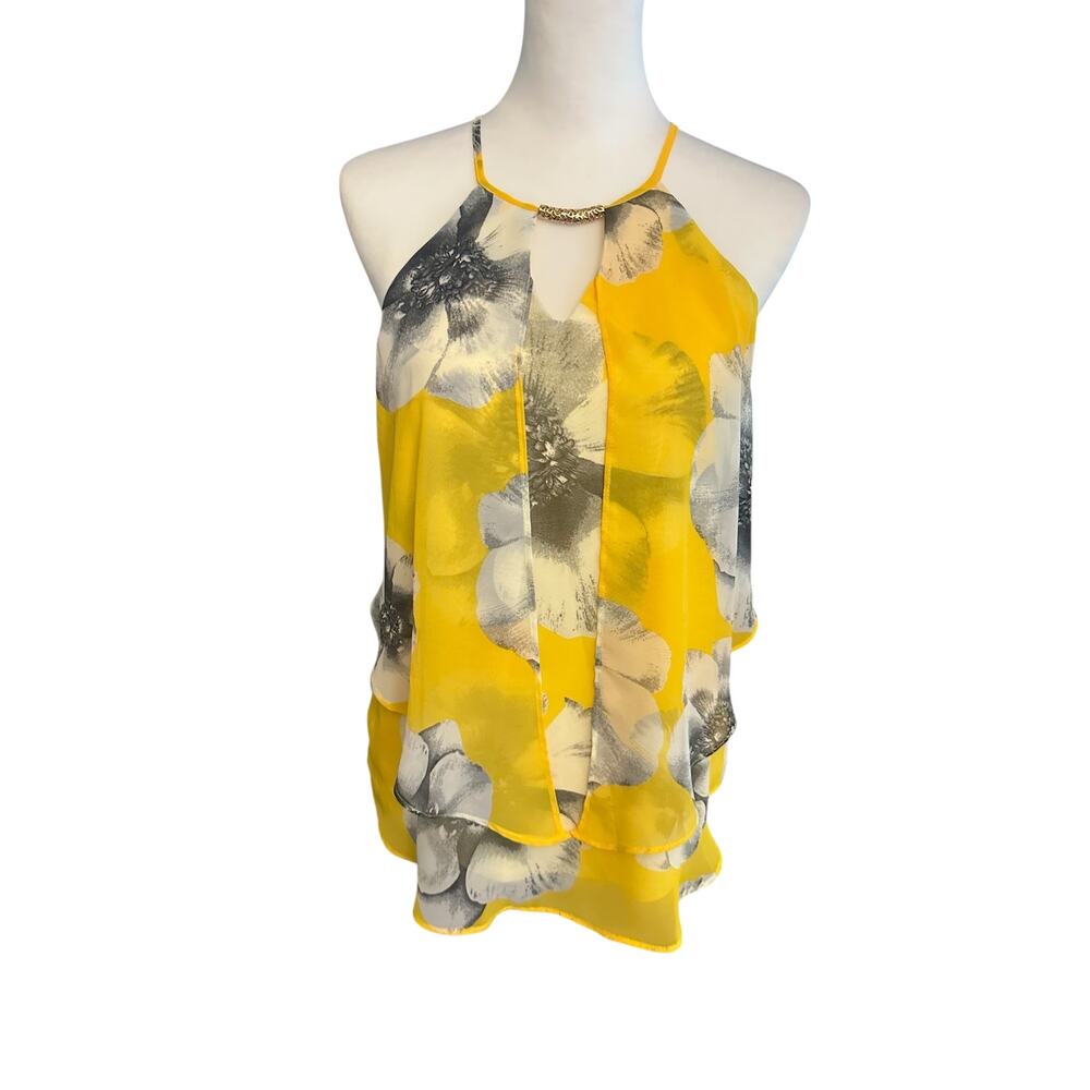 BCX Sleeveless Top Yellow Black White Small